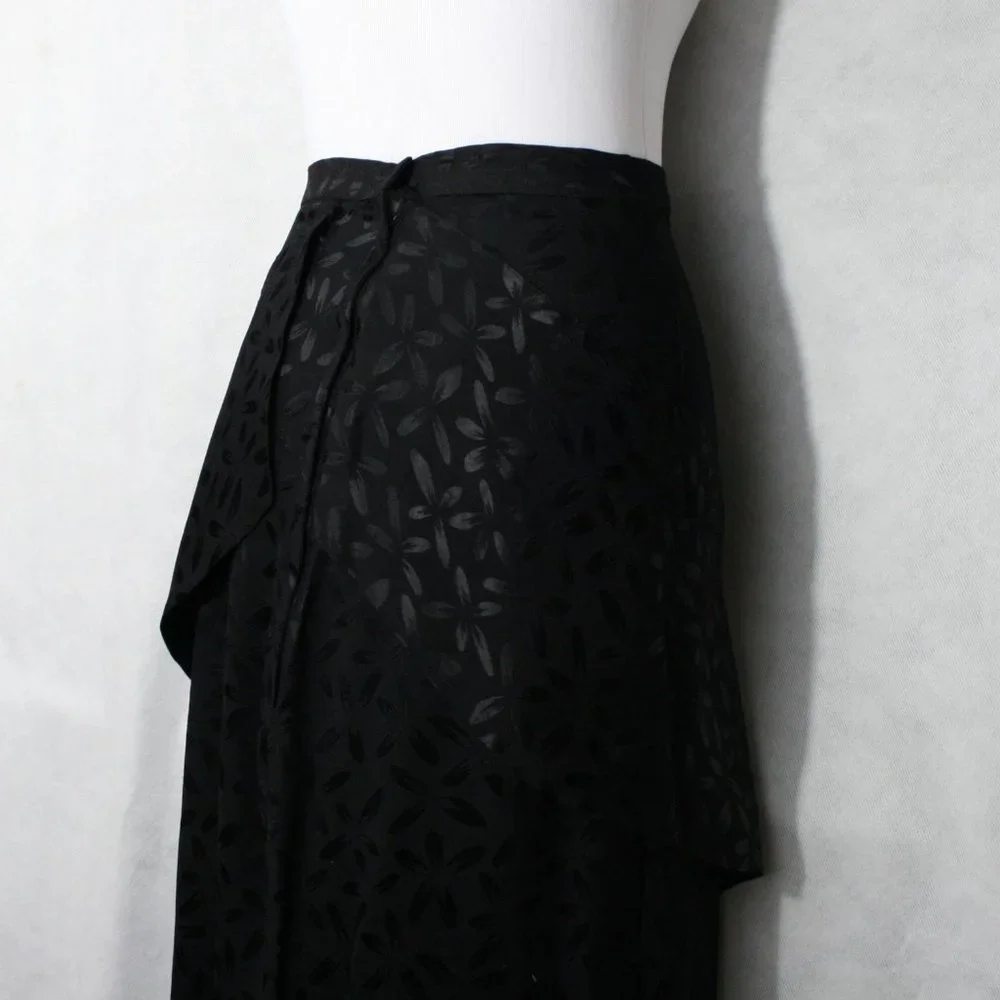 Vintage 40's Black Crepe Floral Midi Skirt w/ Peplum SZ XS EUC - Picture 5 of 7
